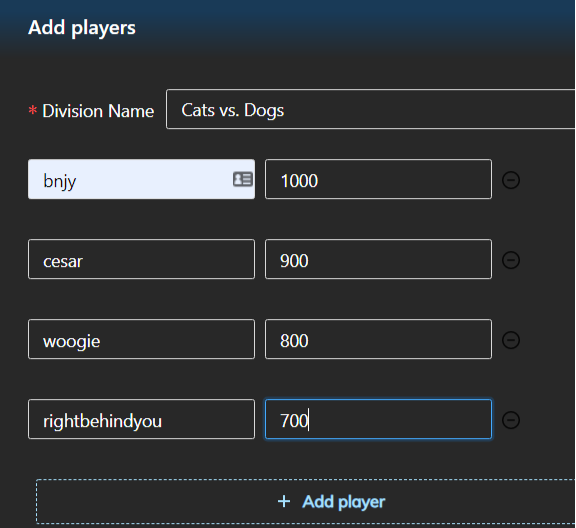 Image 7: If a team round robin was held with these 4 players, and interleave mode was on, the teams would be bnjy and woogie vs cesar and rightbehindyou.