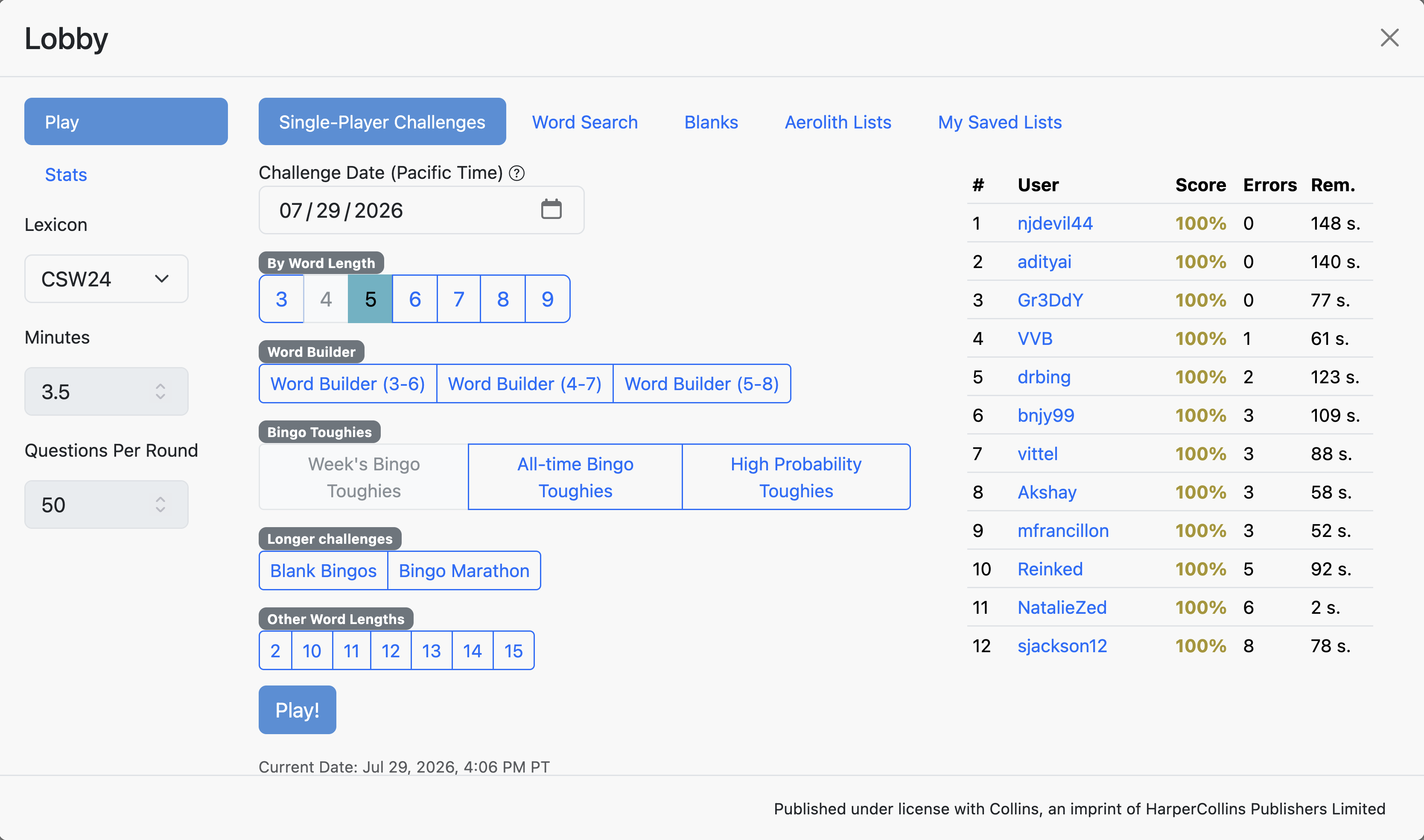 Improving and maintaining your word knowledge with daily Aerolith quizzes